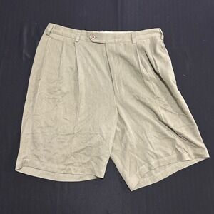 Jos. A. Bank Mens 38 Silk Pleated Shorts Olive Green Herringbone Vintage Style